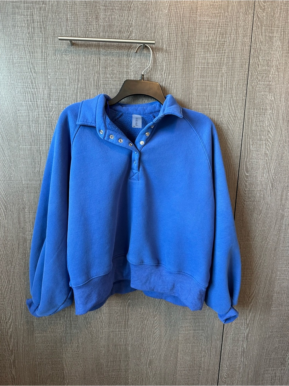 Altar'd State Balloon Sleeve Royal Blue Snap-Front Pullover Hoodie - Picture 2 of 5